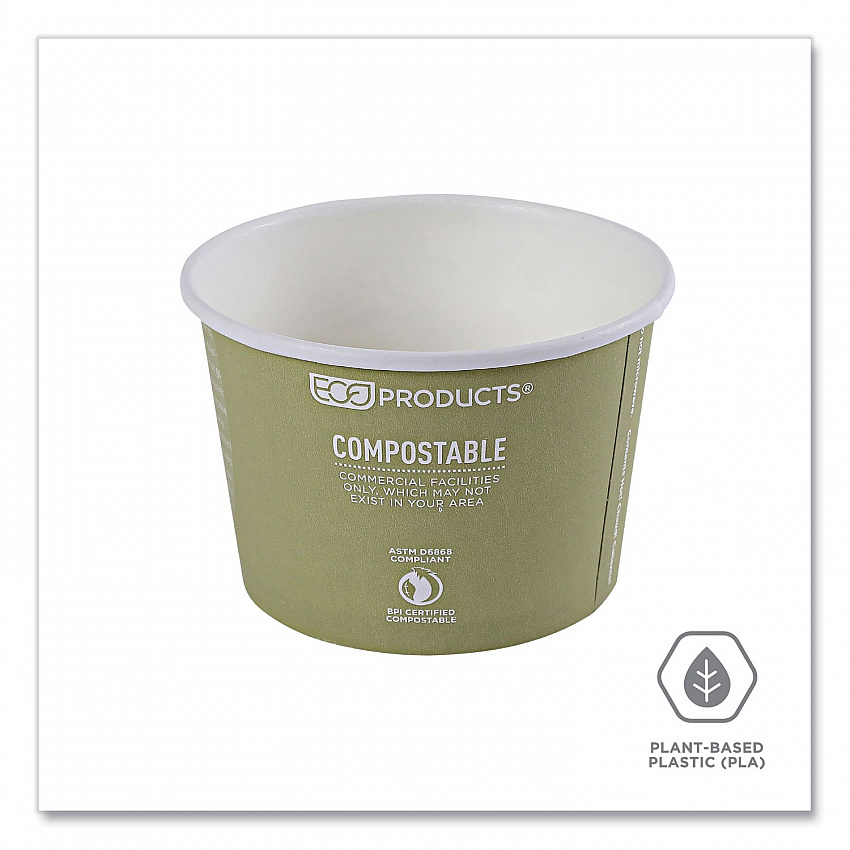 World Art Renewable and Compostable Food Container, 16 oz, 4.05" Diameter x 3" h, Sage, Paper, 25/Pack, 20 Packs/Carton (EPBSC16WA)