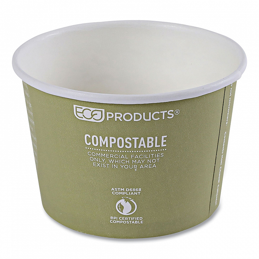 World Art Renewable and Compostable Food Container, 16 oz, 4.05" Diameter x 3" h, Sage, Paper, 25/Pack, 20 Packs/Carton (EPBSC16WA)