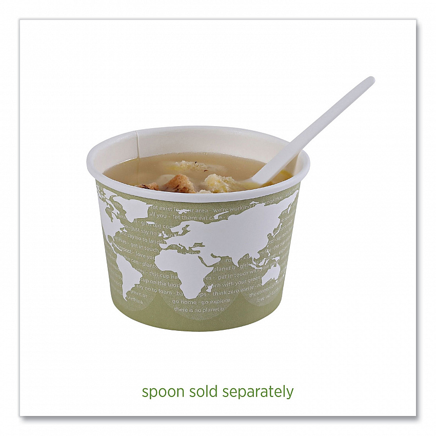 World Art Renewable and Compostable Food Container, 16 oz, 4.05" Diameter x 3" h, Sage, Paper, 25/Pack, 20 Packs/Carton (EPBSC16WA)