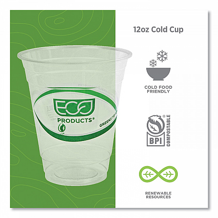 GreenStripe Renewable and Compostable Cold Cups, 12 oz, Plastic, Clear, 50/Pack, 20 Packs/Carton (EPCC12GS)