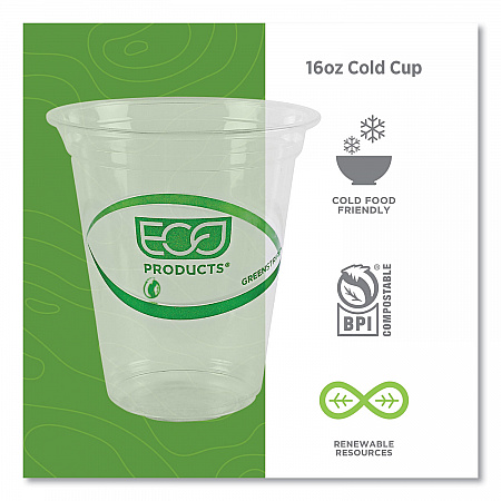 GreenStripe Renewable and Compostable Cold Cups, 16 oz, Plastic, Clear, 50/Pack, 20 Packs/Carton (EPCC16GS)