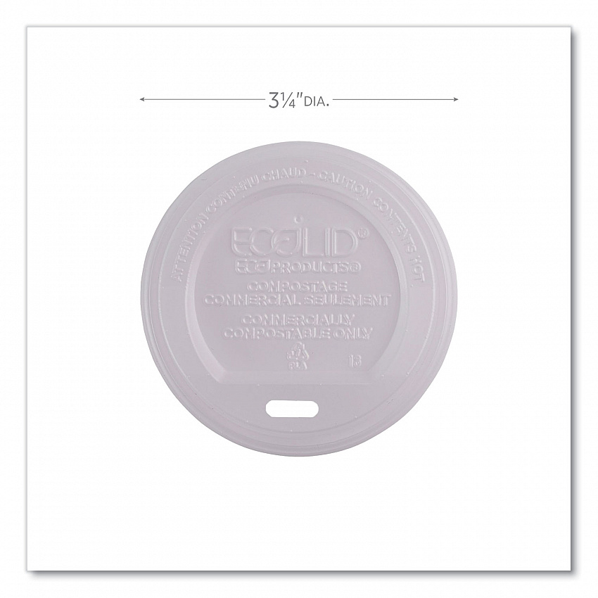EcoLid Renewable/Compostable Hot Cup Lids, Fits 8 oz Hot Cups, Plastic, White, 50/Packs, 16 Packs/Carton (EPECOLID8)