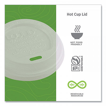 EcoLid Renewable/Compostable Hot Cup Lids, Fits 8 oz Hot Cups, Plastic, White, 50/Packs, 16 Packs/Carton (EPECOLID8)