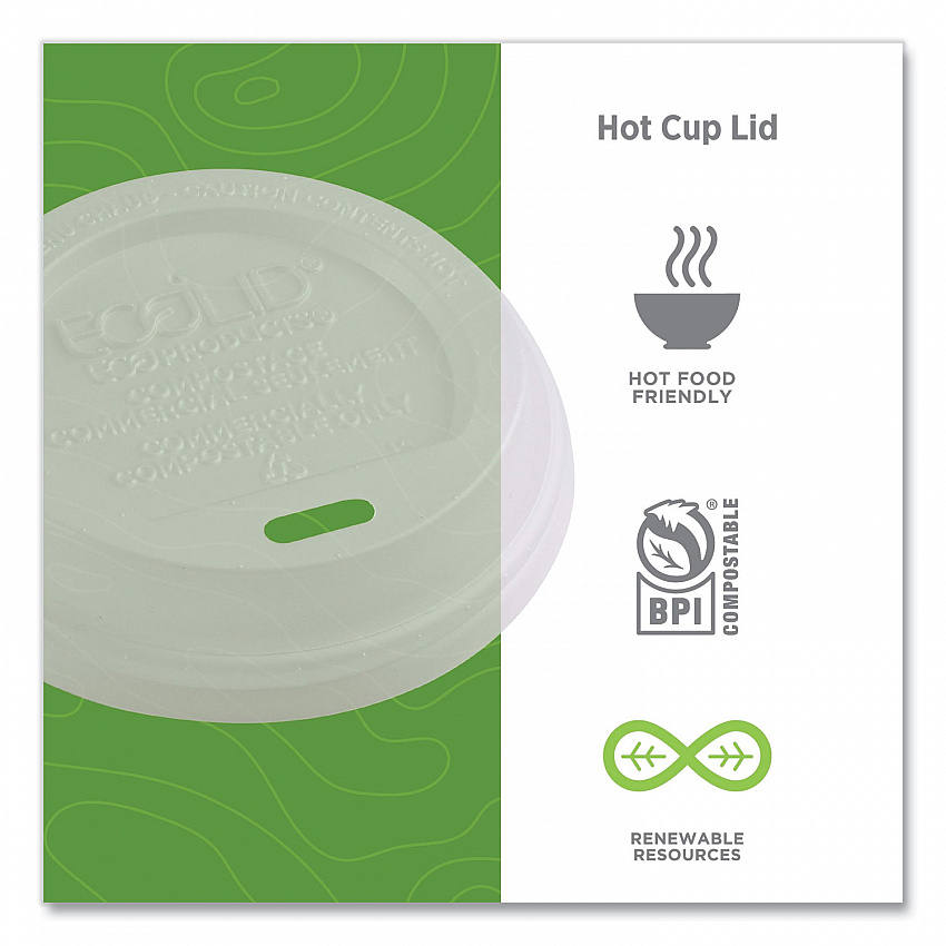 EcoLid Renewable/Compostable Hot Cup Lids, Fits 8 oz Hot Cups, Plastic, White, 50/Packs, 16 Packs/Carton (EPECOLID8)