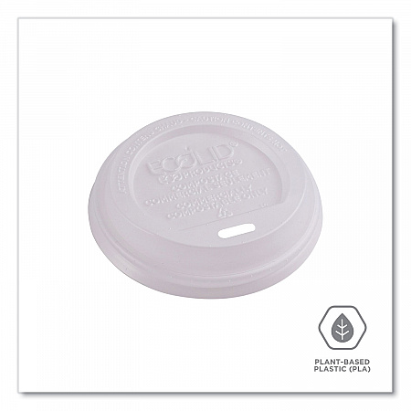 EcoLid Renewable/Compostable Hot Cup Lids, Fits 8 oz Hot Cups, Plastic, White, 50/Packs, 16 Packs/Carton (EPECOLID8)
