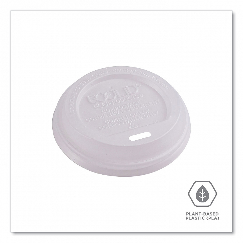 EcoLid Renewable/Compostable Hot Cup Lids, Fits 8 oz Hot Cups, Plastic, White, 50/Packs, 16 Packs/Carton (EPECOLID8)