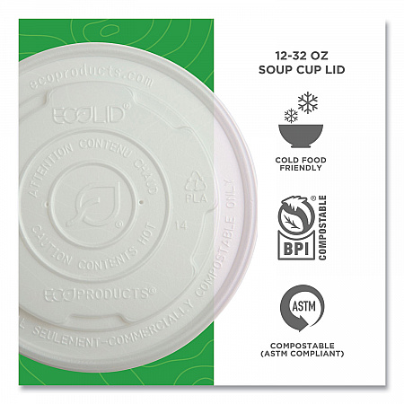 World Art PLA-Laminated Soup Container Lids, For 12 oz to 32 oz Containers, White, Plastic, 50/Pack, 10 Packs/Carton (EPECOLIDSPL)