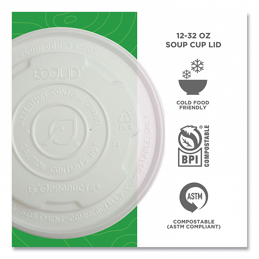 World Art PLA-Laminated Soup Container Lids, For 12 oz to 32 oz Containers, White, Plastic, 50/Pack, 10 Packs/Carton (EPECOLIDSPL)