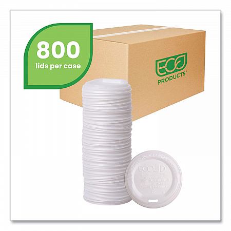 EcoLid Renewable/Compostable Hot Cup Lids, Fits 10 oz to 20 oz Hot Cups, Plastic, White, 50/Pack, 16 Packs/Carton (EPECOLIDW)