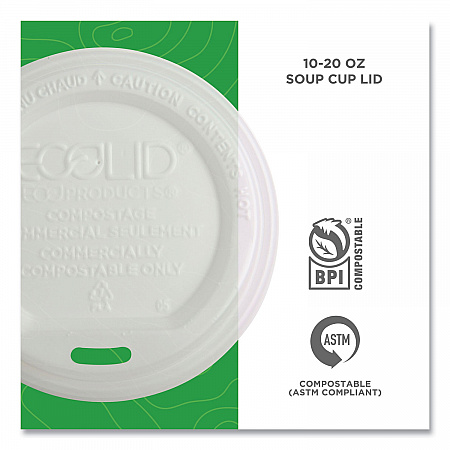 EcoLid Renewable/Compostable Hot Cup Lids, Fits 10 oz to 20 oz Hot Cups, Plastic, White, 50/Pack, 16 Packs/Carton (EPECOLIDW)