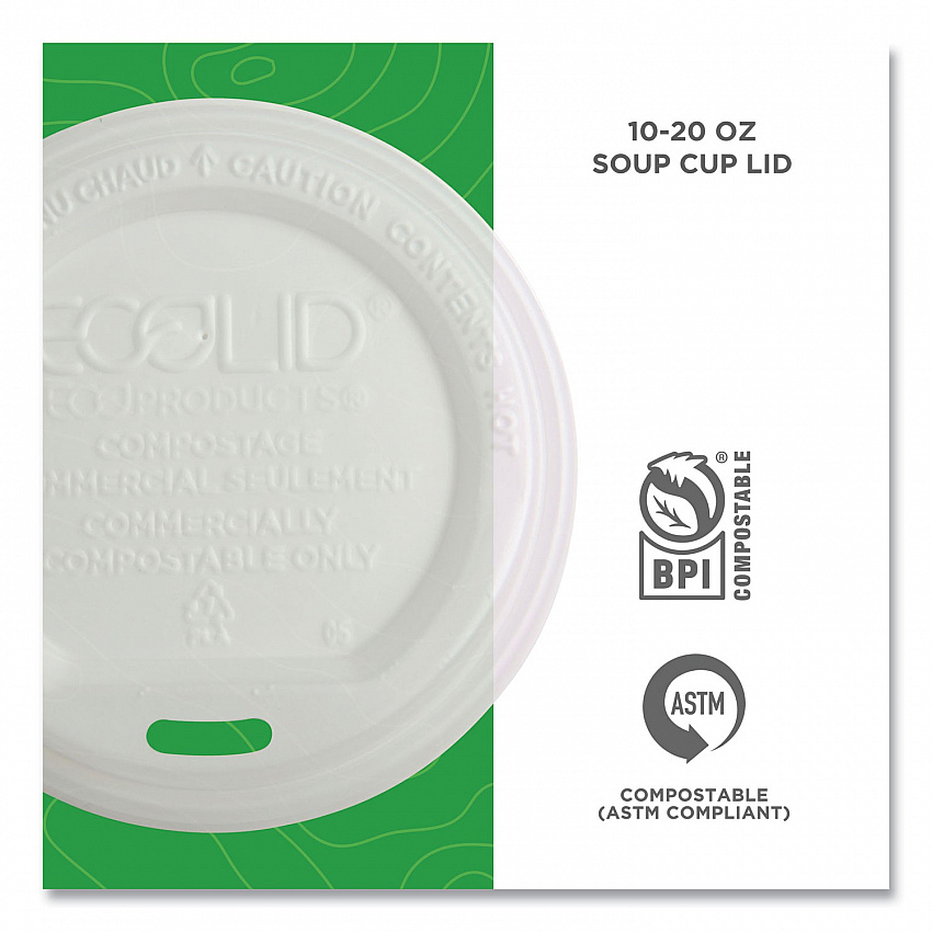 EcoLid Renewable/Compostable Hot Cup Lids, Fits 10 oz to 20 oz Hot Cups, Plastic, White, 50/Pack, 16 Packs/Carton (EPECOLIDW)