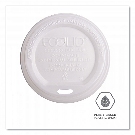 EcoLid Renewable/Compostable Hot Cup Lids, Fits 10 oz to 20 oz Hot Cups, Plastic, White, 50/Pack, 16 Packs/Carton (EPECOLIDW)