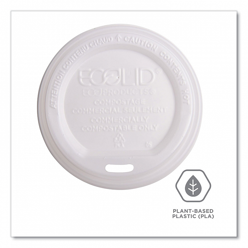 EcoLid Renewable/Compostable Hot Cup Lids, Fits 10 oz to 20 oz Hot Cups, Plastic, White, 50/Pack, 16 Packs/Carton (EPECOLIDW)