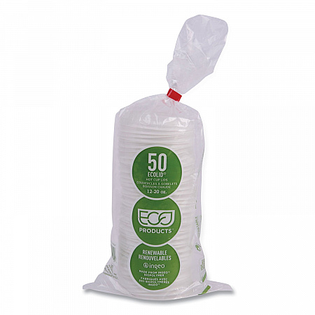 EcoLid Renewable/Compostable Hot Cup Lids, Fits 10 oz to 20 oz Hot Cups, Plastic, White, 50/Pack, 16 Packs/Carton (EPECOLIDW)