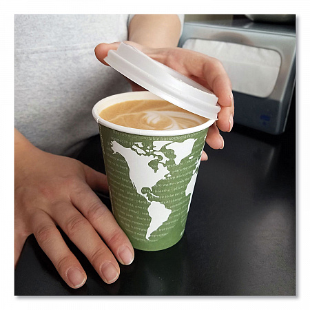 EcoLid Renewable/Compostable Hot Cup Lids, Fits 10 oz to 20 oz Hot Cups, Plastic, White, 50/Pack, 16 Packs/Carton (EPECOLIDW)