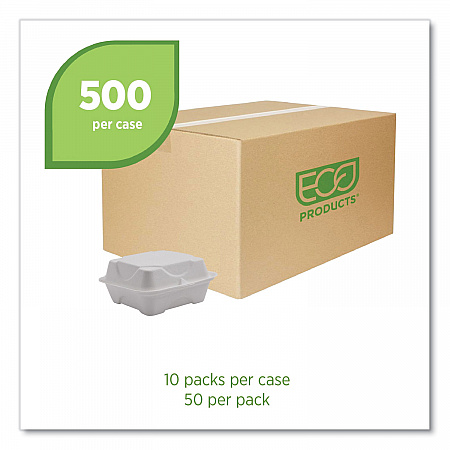 Vanguard Renewable and Compostable Sugarcane Clamshells, 6 x 6 x 3, White, 500/Carton (EPHC6NFA)