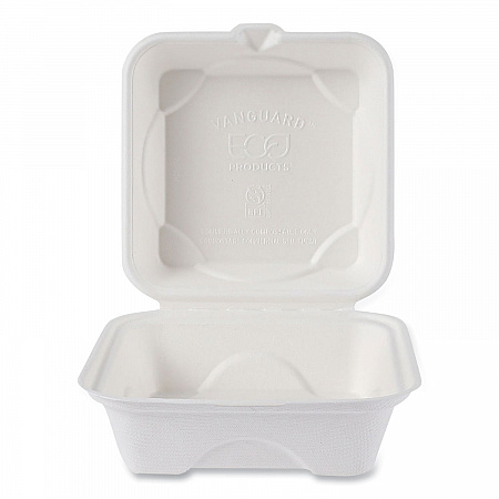 Vanguard Renewable and Compostable Sugarcane Clamshells, 6 x 6 x 3, White, 500/Carton (EPHC6NFA)