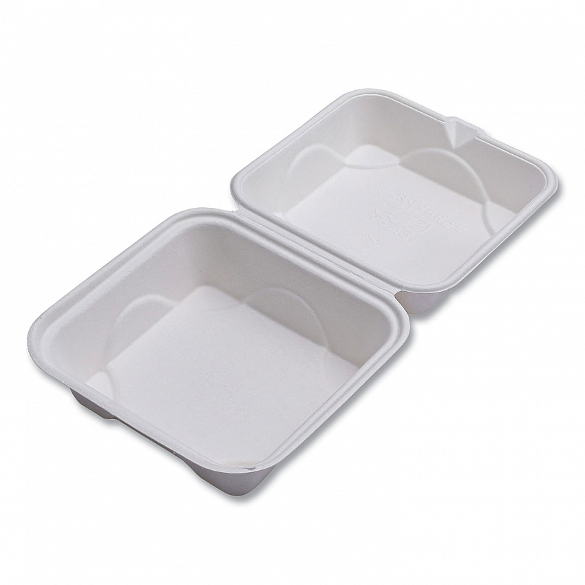 Vanguard Renewable and Compostable Sugarcane Clamshells, 6 x 6 x 3, White, 500/Carton (EPHC6NFA)