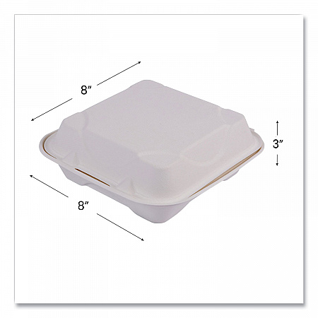 Vanguard Renewable and Compostable Sugarcane Clamshells, 8 x 8 x 3, White, 200/Carton (EPHC81NFA)