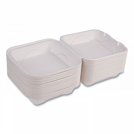 Vanguard Renewable and Compostable Sugarcane Clamshells, 8 x 8 x 3, White, 200/Carton (EPHC81NFA)