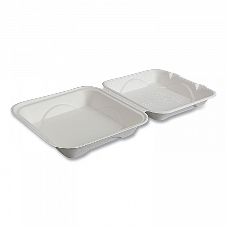 Vanguard Renewable and Compostable Sugarcane Clamshells, 9 x 9 x 3, White, 200/Carton (EPHC91NFA)