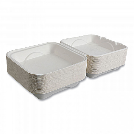Vanguard Renewable and Compostable Sugarcane Clamshells, 9 x 9 x 3, White, 200/Carton (EPHC91NFA)