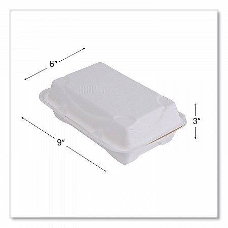 Vanguard Renewable and Compostable Sugarcane Clamshells, 9 x 6 x 3, White, 250/Carton (EPHC96NFA)