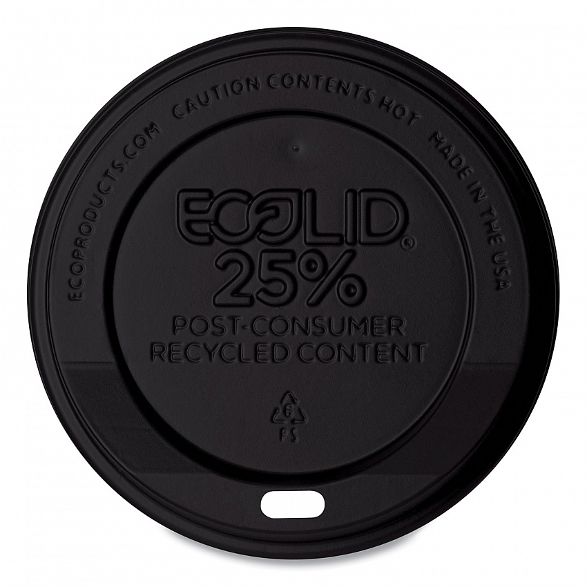 EcoLid 25% Recycled Content Hot Cup Lid, Fits 10 oz to 20 oz Hot Cups, Plastic, Black, 100/Pack, 10 Packs/Carton (EPHL16BR)