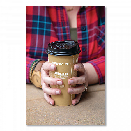 EcoLid 25% Recycled Content Hot Cup Lid, Fits 10 oz to 20 oz Hot Cups, Plastic, Black, 100/Pack, 10 Packs/Carton (EPHL16BR)