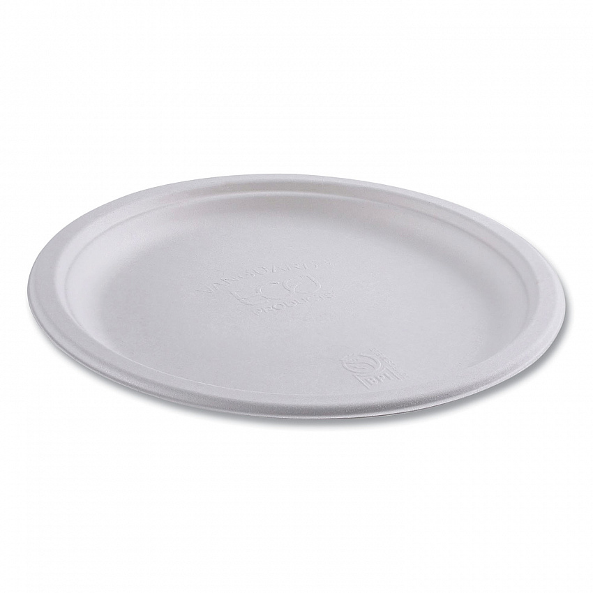 Vanguard Renewable and Compostable Sugarcane Plates, 10" dia, White, 500/Carton (EPP005NFA)