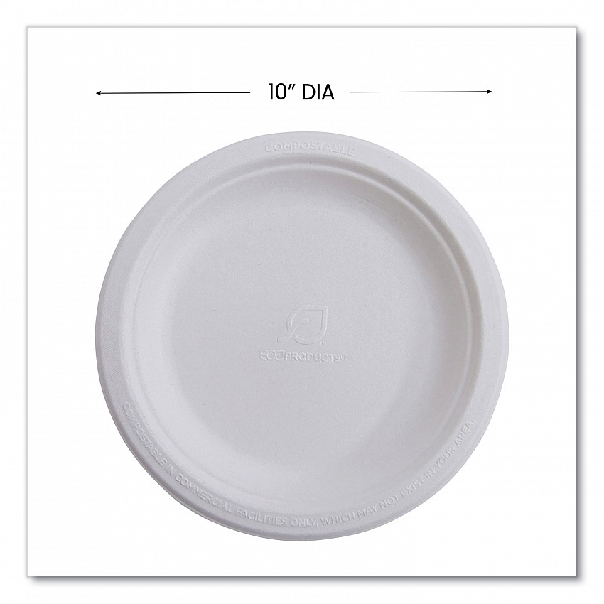 Vanguard Renewable and Compostable Sugarcane Plates, 10" dia, White, 500/Carton (EPP005NFA)