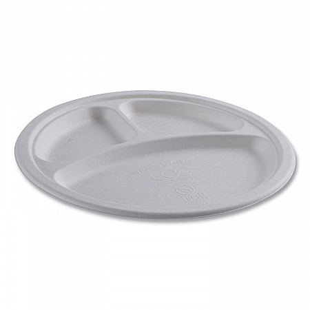 Vanguard Renewable and Compostable Sugarcane Plates, 3-Compartment Plate, 10