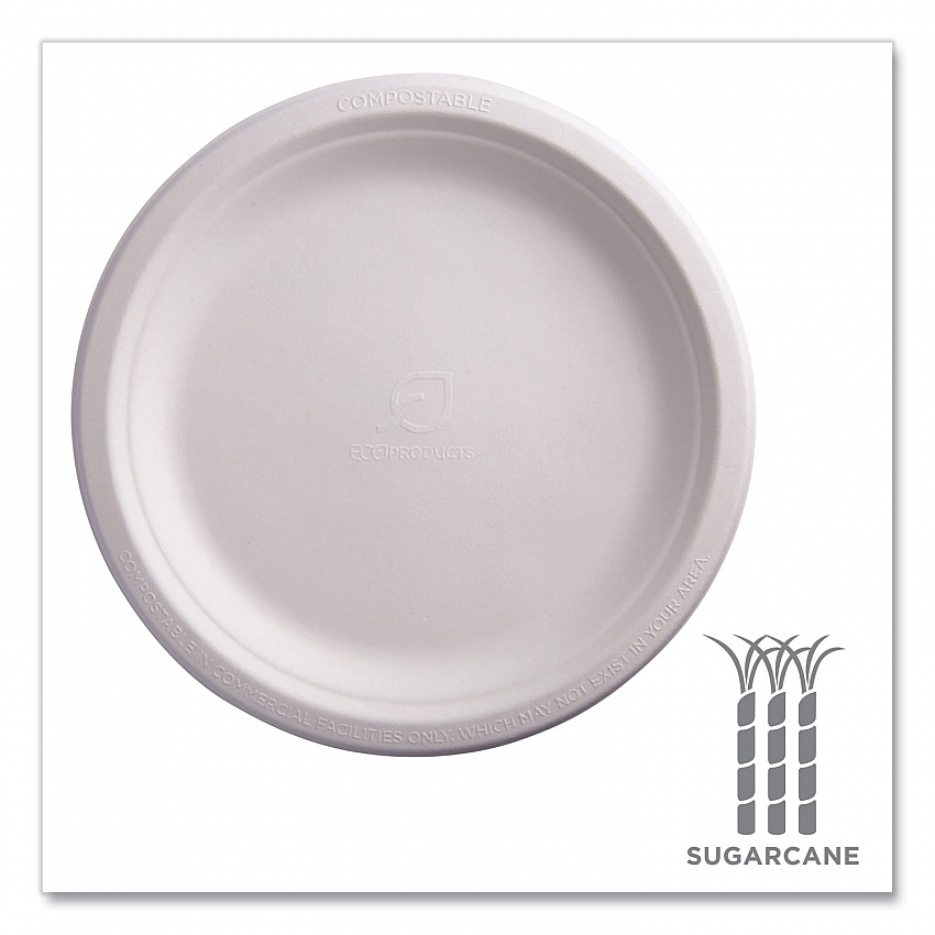 Vanguard Renewable and Compostable Sugarcane Plates, 9" dia, White, 500/Carton (EPP013NFA)