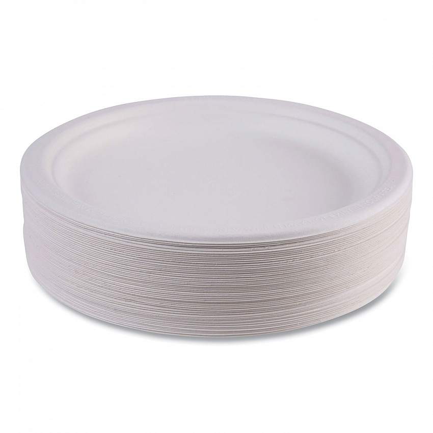 Vanguard Renewable and Compostable Sugarcane Plates, 9" dia, White, 500/Carton (EPP013NFA)