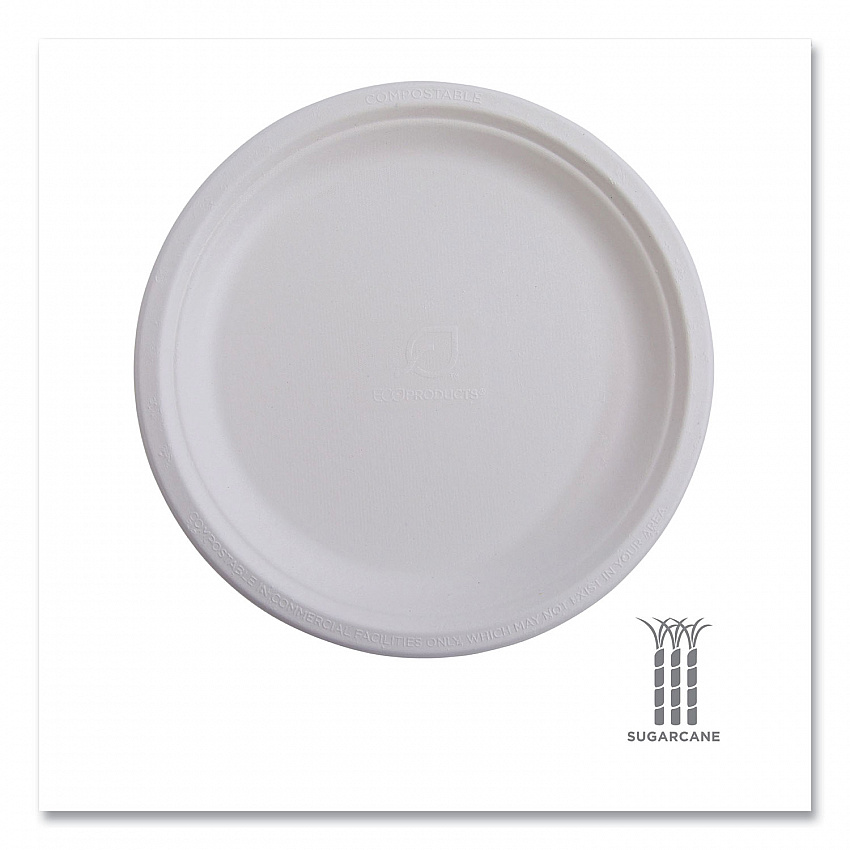 Vanguard Renewable and Compostable Sugarcane Plates, 6" dia, White, 1,000/Carton (EPP016NFA)