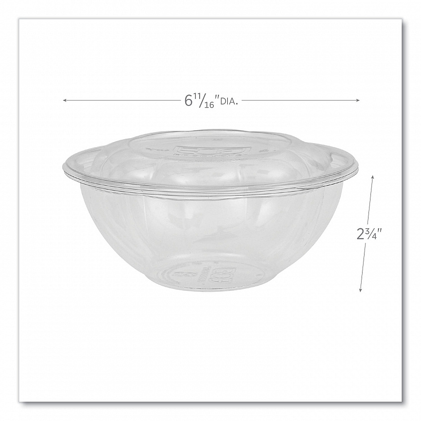 Renewable and Compostable Salad Bowls with Lids, 24 oz, Clear, Plastic, 50/Pack, 3 Packs/Carton (EPSB24)