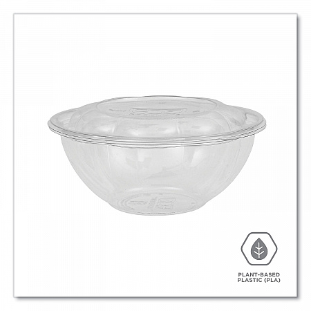 Renewable and Compostable Salad Bowls with Lids, 24 oz, Clear, Plastic, 50/Pack, 3 Packs/Carton (EPSB24)