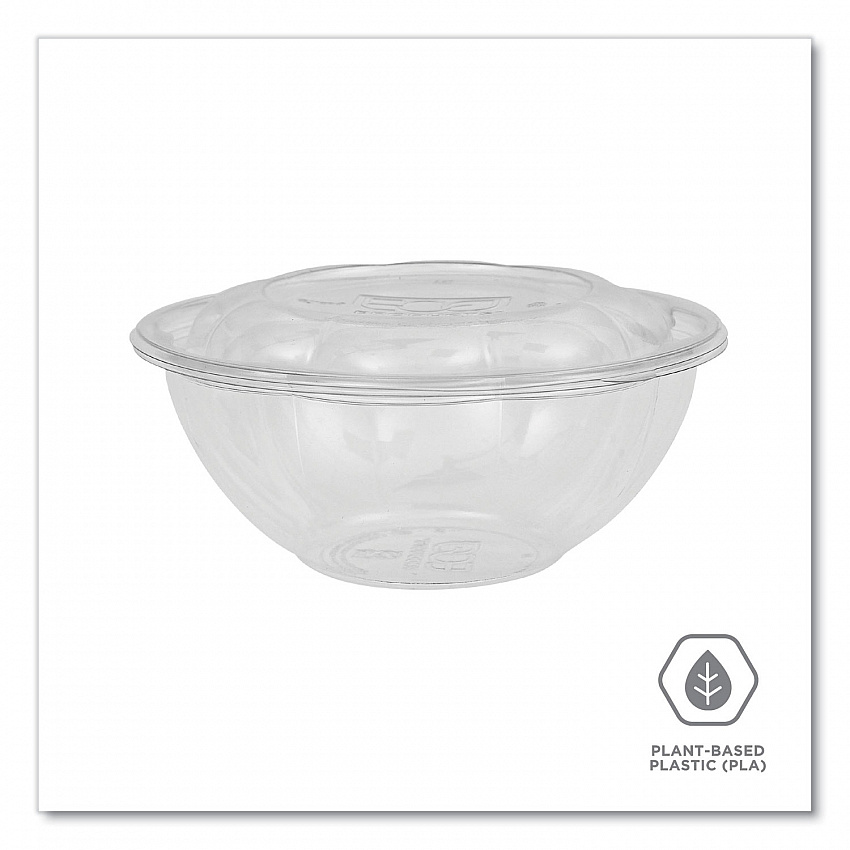 Renewable and Compostable Salad Bowls with Lids, 24 oz, Clear, Plastic, 50/Pack, 3 Packs/Carton (EPSB24)