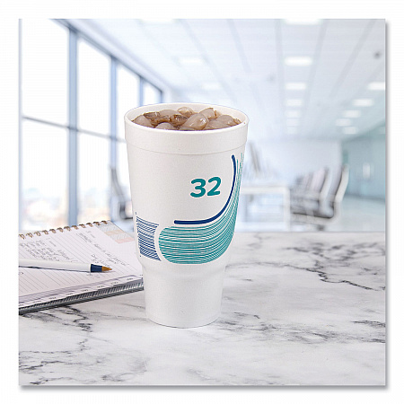 Breeze Hot/Cold Insulated Foam Drinking Cups, Pedestal Cup, 32 oz, Teal/White/Blue, 400/Carton (32AJ20B)