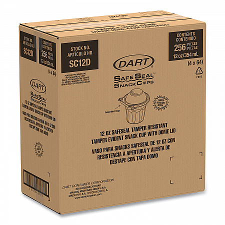 SafeSeal Tamper-Resistant, Tamper Evident Bowls, Dome Lid, 12 oz, 4.36 x 8.84 x 4.52, Clear, Plastic, 256/Carton (SC12D)