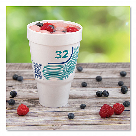 Breeze Hot/Cold Insulated Foam Drinking Cups, Squat Pedestal Cup, 32 oz, Teal/White/Blue, 500/Carton (32AJ32B)