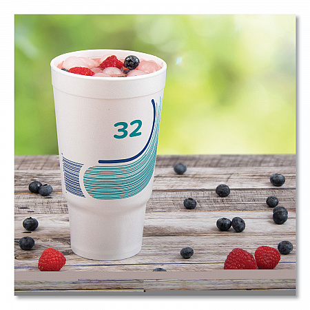Breeze Hot/Cold Insulated Foam Drinking Cups, Pedestal Cup, 32 oz, Teal/White/Blue, 400/Carton (32AJ20B)