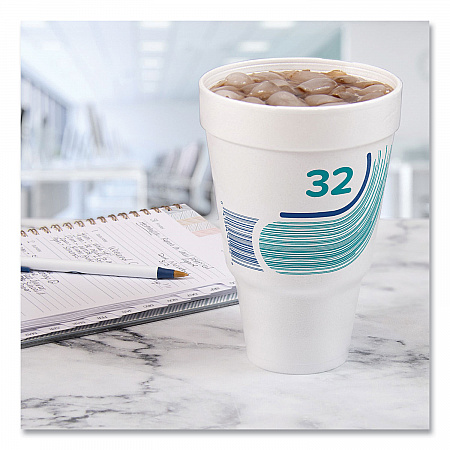 Breeze Hot/Cold Insulated Foam Drinking Cups, Squat Pedestal Cup, 32 oz, Teal/White/Blue, 500/Carton (32AJ32B)