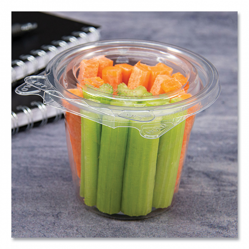 SafeSeal Tamper-Resistant, Tamper Evident Bowls, Flat Lid, 12 oz, 4.36 x 8.84 x 3.51, Clear, Plastic, 256/Carton (SC12F)