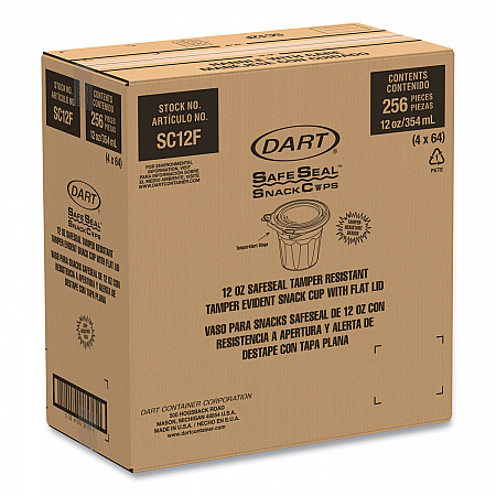 SafeSeal Tamper-Resistant, Tamper Evident Bowls, Flat Lid, 12 oz, 4.36 x 8.84 x 3.51, Clear, Plastic, 256/Carton (SC12F)