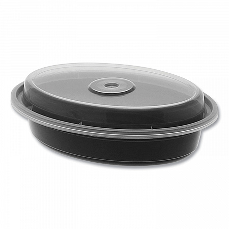 Newspring VERSAtainer Microwavable Containers, Oval, 12 oz, 6.8 x 4.8 x 1.45, Black/Clear, Plastic, 150/Carton (OC12B)