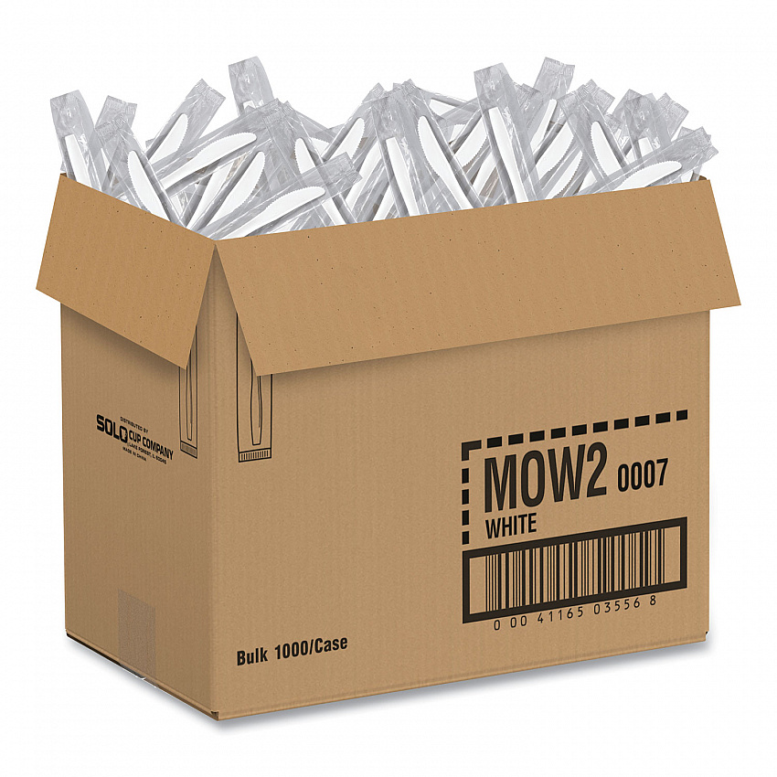 Regal Mediumweight Cutlery, Individually Wrapped, Knife, Plastic, White, 1,000/Carton (MOW20007)