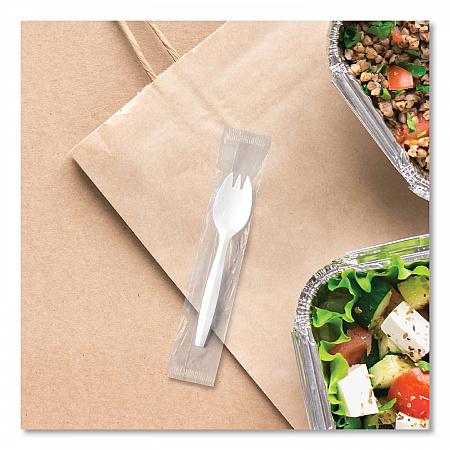 Regal Mediumweight Cutlery, Individually Wrapped, Spork, Plastic, White, 1,000/Carton (MOW60007)