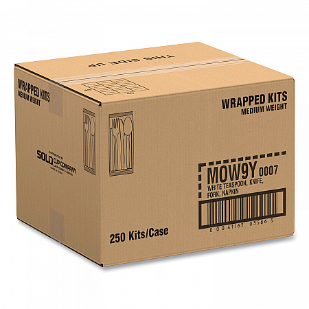Regal Mediumweight Cutlery Kit, Individually Wrapped, Fork/Knife/Napkin/Spoon, Plastic, White, 250/Carton (MOW9Y0007)