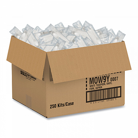 Regal Mediumweight Cutlery Kit, Individually Wrapped, Fork/Knife/Napkin/Spoon, Plastic, White, 250/Carton (MOW9Y0007)